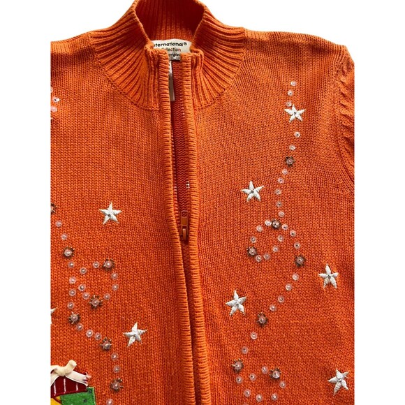 VTG Tiara international Snowman Christmas Collection Beaded Knit Sweater Zip XL - Picture 6 of 8